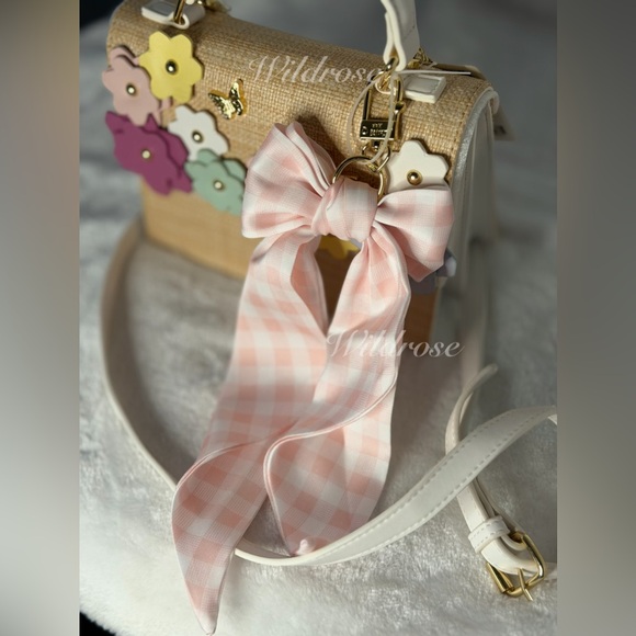 Betsey Johnson spring Floral flowers butterfly pink gingham bow satchel bag - Picture 8 of 11